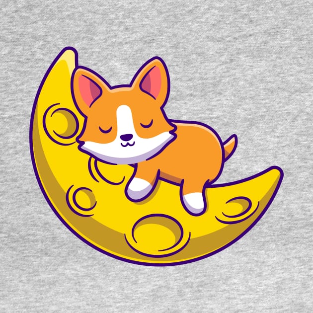 Cute Corgi Dog Sleeping On The Moon Cartoon by Catalyst Labs